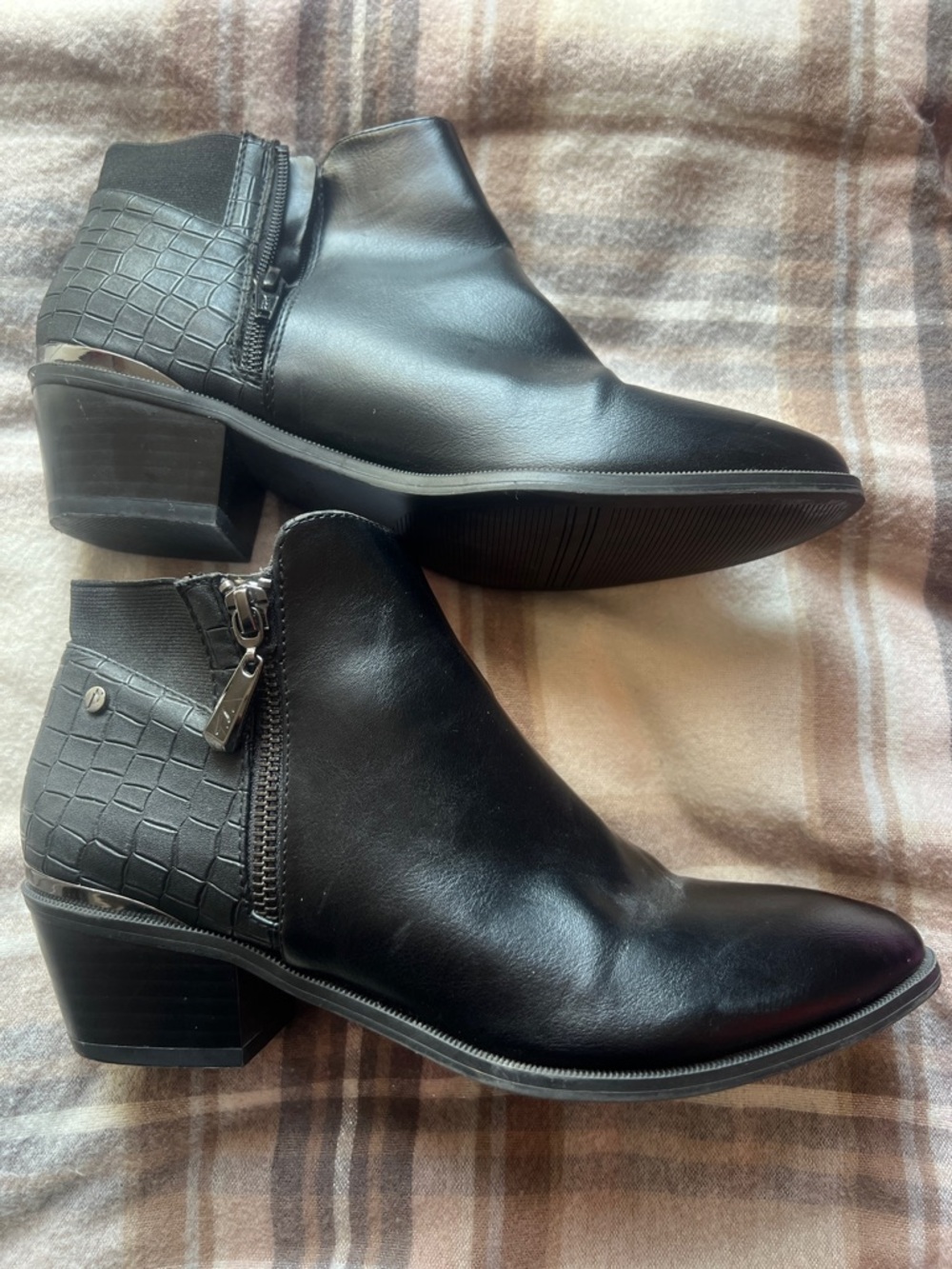 Simply Vera Vera Wang Black Leather Ankle Boot with Croc-Texture Panel